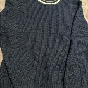 Massini Navy Crewneck Sweater with White Trim Oversized